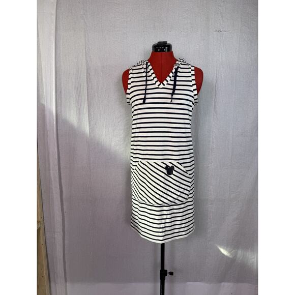 Junk Food White Black Striped Hooded Mickey Mouse Sleeveless Dress Size S E266 - Picture 1 of 12